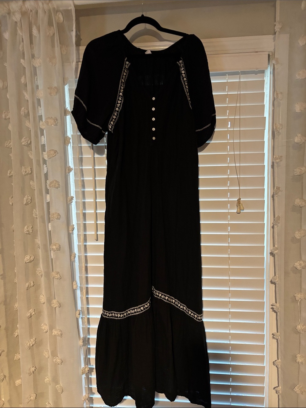 Old Navy Black Maxi Dress with White Embroidery